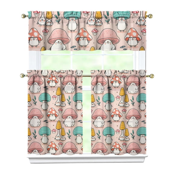 Fairy Tale Mushroom Kitchen Curtains Set, Rod Pocket Curtains, Cottagecore Fungi Kitchen Window Treatment for Families