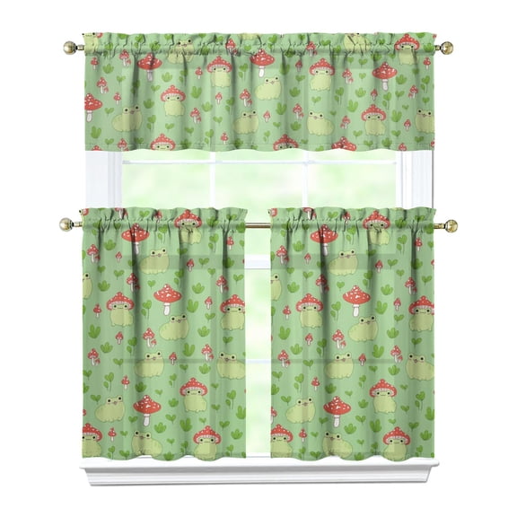 Fairy Tale Mushroom Kitchen Curtains Set, Rod Pocket Curtains, Cottagecore Fungi Kitchen Window Treatment for Families
