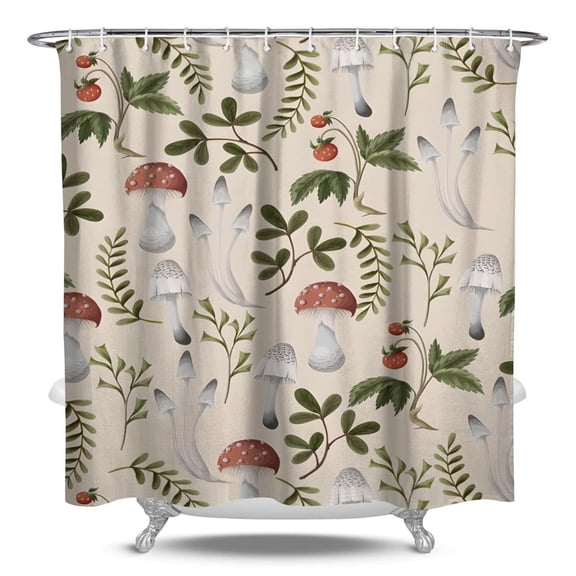 Fairy Tale Mushroom Shower Curtain - Boho Waterproof Bathroom Drapes, Magical Forest Mushrooms Print, Includes 12 Hooks, Fade-Resistant Polyester 84x72 Inch