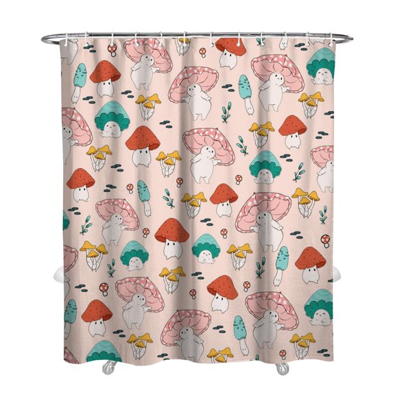 Fairy Tale Mushroom Shower Curtain - Gothic Aesthetic Fungi & Vintage Mushroom Pattern 72x84 Inch Machine Washable Bathroom Curtain, Includes 12 Hooks