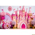 thumbnail image 1 of Fairy Tale Pink Castle Backdrop ss Birthday Party Spring Floral Balloons Castle Wonderland Photography Background, 1 of 5