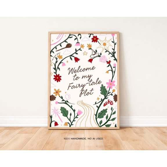 Fairy Tale Plot Wall Art Print, Whimsical Floral, Botanical Bedroom And Living Room Decor