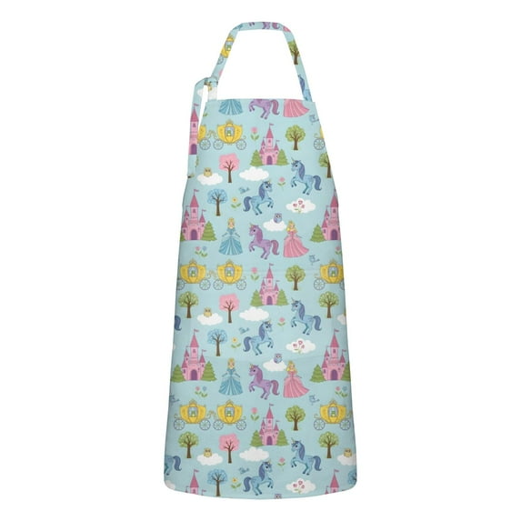 Fairy Tale Princess Castle Pattern Apron-Garden Aprons for Women with Pockets-Cotton Linen Waterproof Kitchen Cooking Gardening Aprons Adjustable for Kitchen,Cooking,BBQ and Salon 33x27 Inch