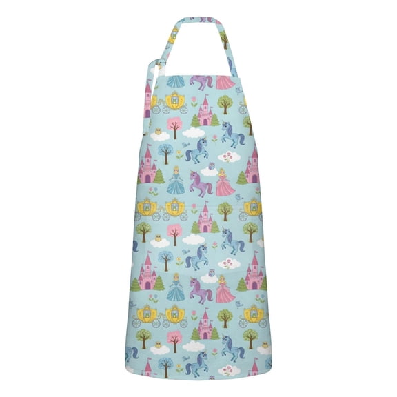 Fairy Tale Princess Castle Pattern Apron-Garden Aprons for Women with Pockets-Cotton Linen Waterproof Kitchen Cooking Gardening Aprons Adjustable for Kitchen,Cooking,BBQ and Salon 33x27 Inch