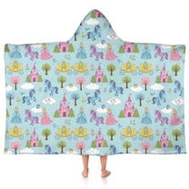 Fairy Tale Princess Castle Pattern Hooded Bath Towel，50"x30" for Ages 3 To 12 Kids, Quick Dry Lightweight Soft Microfiber Hood Beach Towel Cover Up for Kids