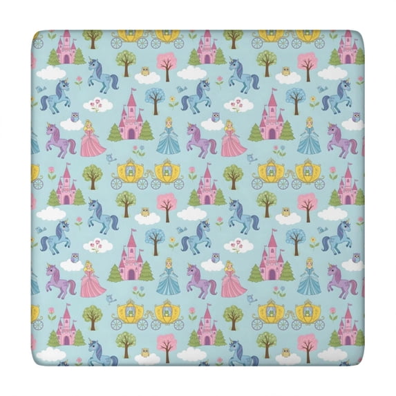 Fairy Tale Princess Castle Pattern Square Fitted Tablecloth with Elastic Edge,Square Table Cover,Washable Elastic Table Cover for Home Kitchen Party Decor 34"x34"