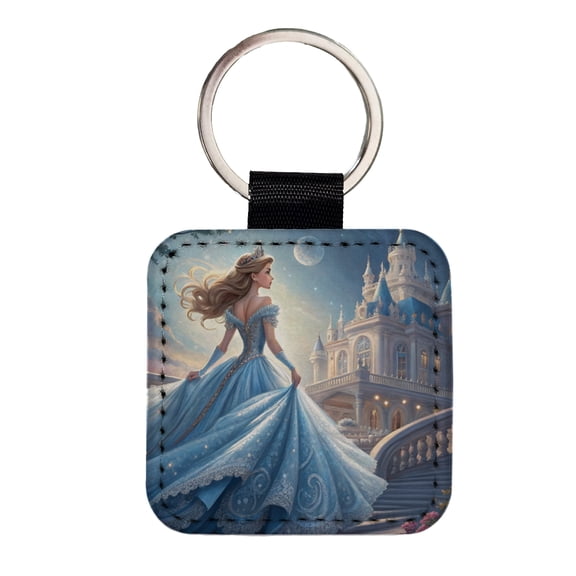 Fairy Tale Princess In Ball Gown Faux Leather Square Keychain