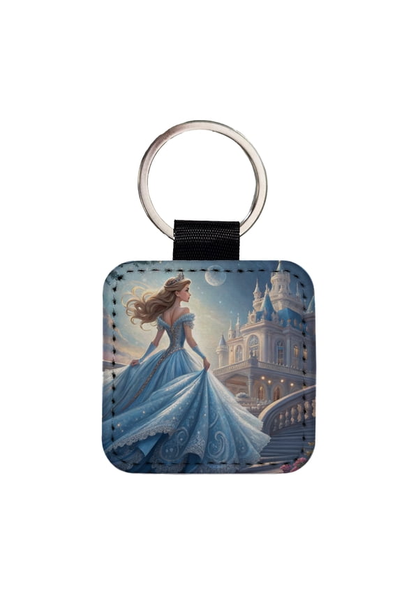 Fairy Tale Princess In Ball Gown Faux Leather Square Keychain
