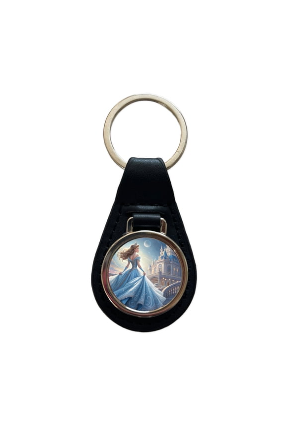 Fairy Tale Princess In Ball Gown Metal Black Leather Keychain