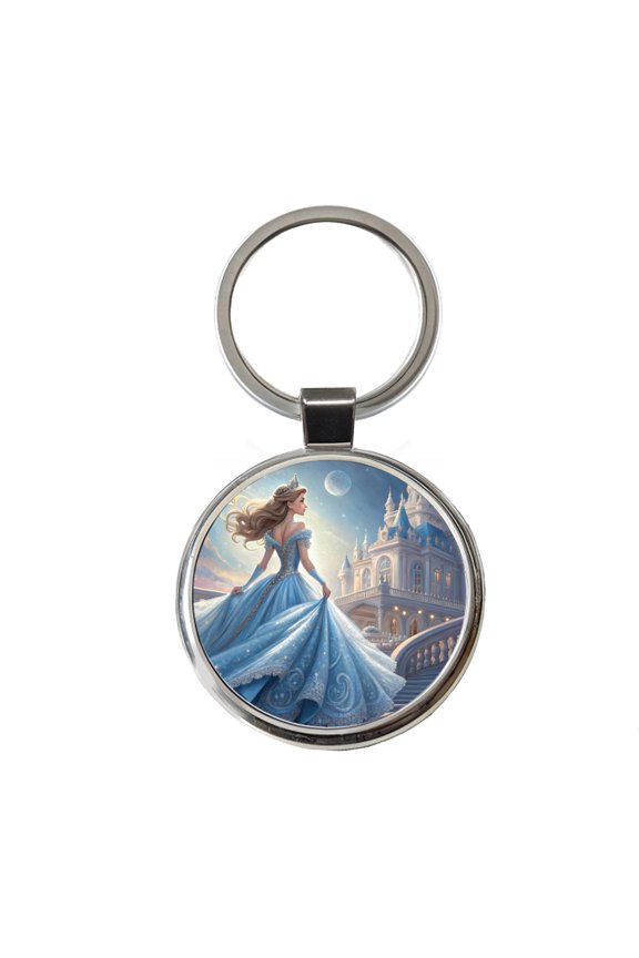 Fairy Tale Princess In Ball Gown Metal Round Keychain