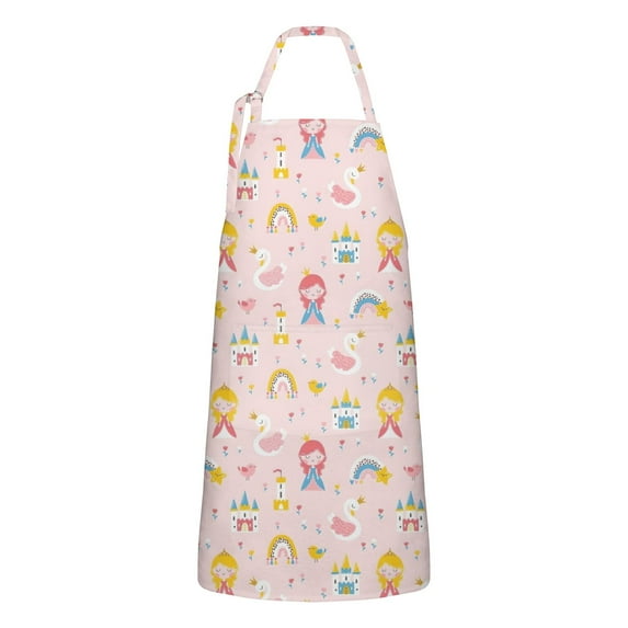 Fairy Tale Princess Pattern Apron-Garden Aprons for Women with Pockets-Cotton Linen Waterproof Kitchen Cooking Gardening Aprons Adjustable for Kitchen,Cooking,BBQ and Salon 33x27 Inch