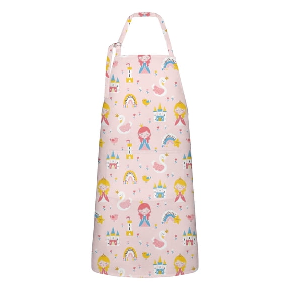 Fairy Tale Princess Pattern Apron-Garden Aprons for Women with Pockets-Cotton Linen Waterproof Kitchen Cooking Gardening Aprons Adjustable for Kitchen,Cooking,BBQ and Salon 33x27 Inch