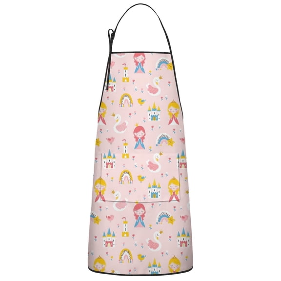 Fairy Tale Princess Pattern Apron-Garden Aprons for Women with Pockets-Cotton Linen Waterproof Kitchen Cooking Gardening Aprons Adjustable for Kitchen,Cooking,BBQ and Salon 33x27 Inch