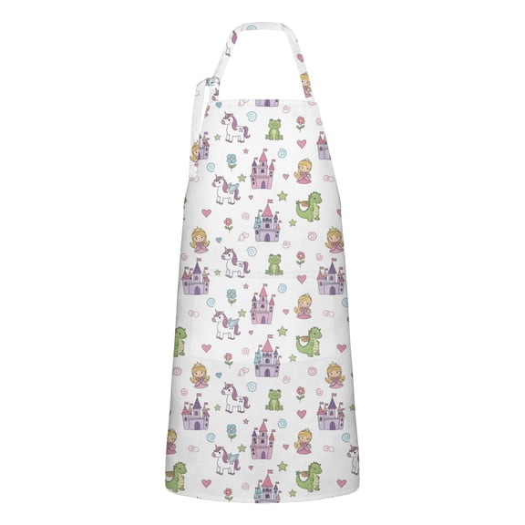 Fairy Tale Princess Pattern Apron-Garden Aprons for Women with Pockets-Cotton Linen Waterproof Kitchen Cooking Gardening Aprons Adjustable for Kitchen,Cooking,BBQ and Salon 33x27 Inch