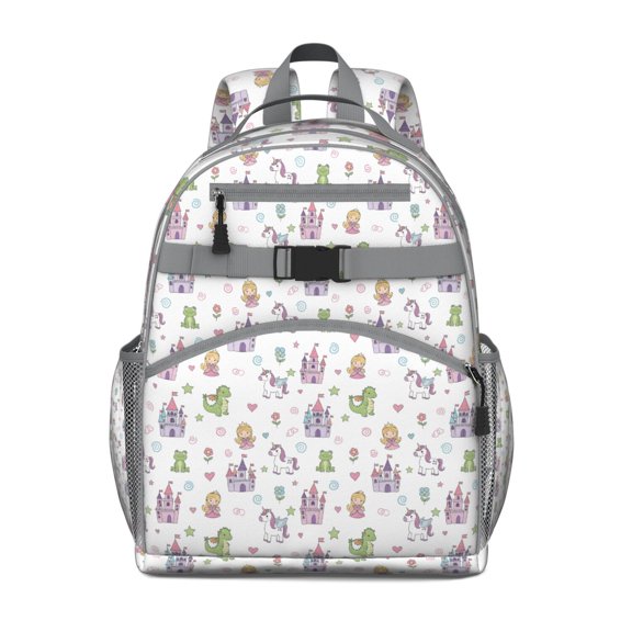 Fairy Tale Princess Pattern Backpack for School,Cute School Bag,Schoolbag with Adjustable Shoulder Straps & Padded Back,15.25"x11.5"x5.25"