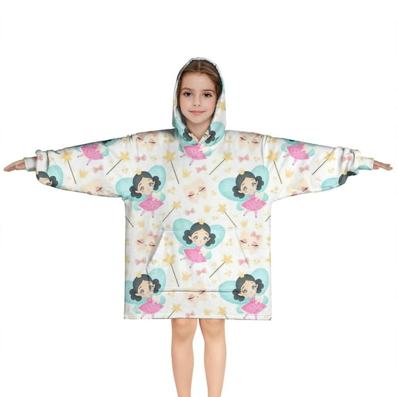 Fairy Tale Princess Pattern Blanket Hoodies for Kids 6-13YR Oversize Wearable Blanket Hoodies for Boys Girls Teens