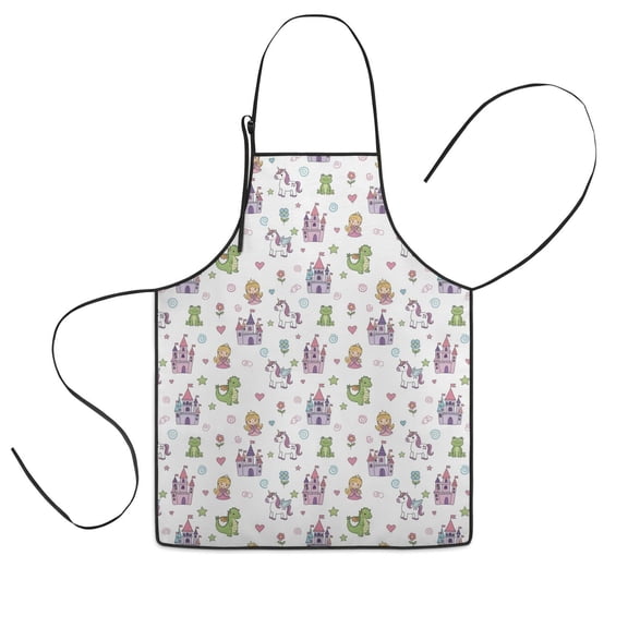 Fairy Tale Princess Pattern Kids Aprons for Girls and Boys,Adjustable Neck Strap Toddler Aprons for Kids Cooking Baking,23.6"x19"