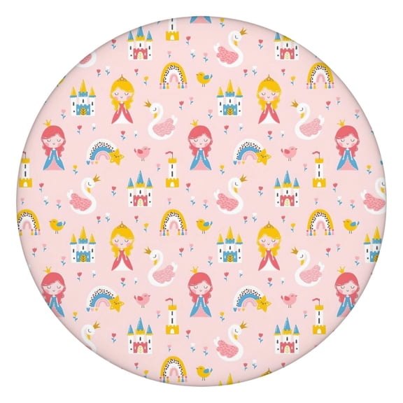 Fairy Tale Princess Pattern Round Fitted Tablecloth with Elastic Edge,Dining Table Cover Waterproof,Outdoor Round Tablecloth for Camping,Dining,Indoor and Outdoor