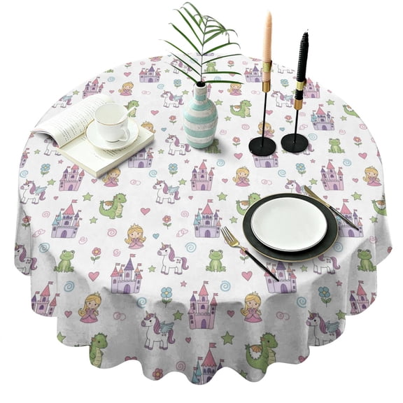 Fairy Tale Princess Pattern Round Tablecloth 60"x60",Wrinkle Wipeable Table Cloth for Kitchen Dining Room Picnic Patio Party