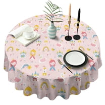 Fairy Tale Princess Pattern Round Tablecloth 60"x60",Wrinkle Wipeable Table Cloth for Kitchen Dining Room Picnic Patio Party