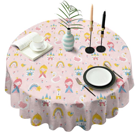 Fairy Tale Princess Pattern Round Tablecloth 60"x60",Wrinkle Wipeable Table Cloth for Kitchen Dining Room Picnic Patio Party