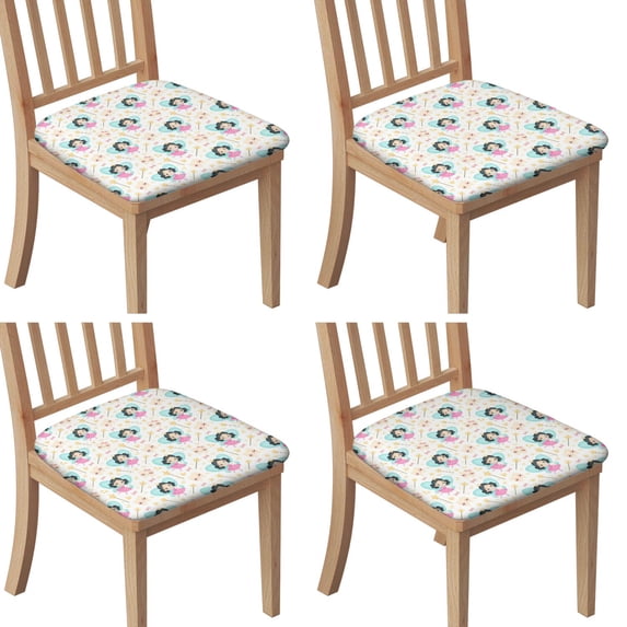 Fairy Tale Princess Pattern Seat Covers for Dining Room Chairs Set Of 4,Stretch Printed Washable Chair Seat Cover with Elastic Ties and Button,Removable Waterproof Couch Cushion Covers