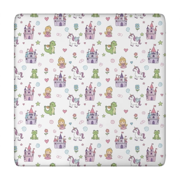 Fairy Tale Princess Pattern Square Fitted Tablecloth with Elastic Edge,Square Table Cover,Washable Elastic Table Cover for Home Kitchen Party Decor 34"x34"