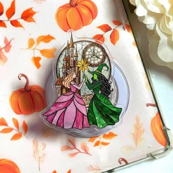 Fairy Tale Princess Phone Grip Magical Castle & Witch Design, Transparent Acrylic PopSocket, Kawaii Phone Accessory