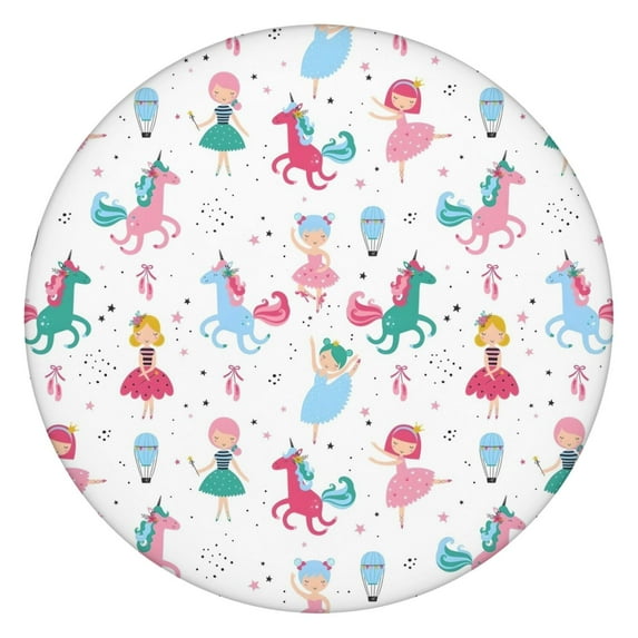Fairy Tale Princess Unicorn Pattern Round Fitted Tablecloth with Elastic Edge,Dining Table Cover Waterproof,Outdoor Round Tablecloth for Camping,Dining,Indoor and Outdoor