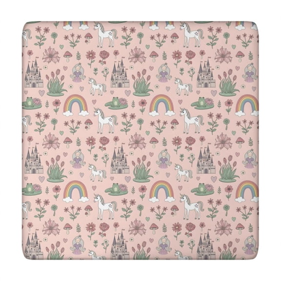 Fairy Tale Princess Unicorn Pattern Square Fitted Tablecloth with Elastic Edge,Square Table Cover,Washable Elastic Table Cover for Home Kitchen Party Decor 34"x34"