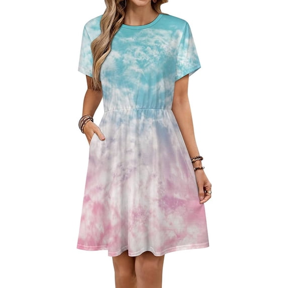 Fairy Tale Sky Backdrop Dress Summer Street Style Dresses Female Short Sleeve Printed Sundress