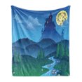 thumbnail image 1 of Fairy Tale Soft Flannel Fleece Throw Blanket, Lonely Castle on the Hill Beyond the Mountainsnd Full Moon, Cozy Plush for Indoor and Outdoor Use, 50" x 60", Pale Yellow Jade Green, by Ambesonne, 1 of 6