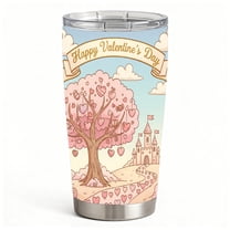 Fairy Tale Valentine Tumbler with Heart Tree, Stainless Steel Insulated Travel Mug with Lid, Romantic Gift for Women