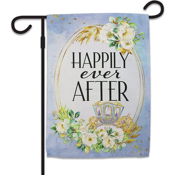Fairy Tale Wedding Garden Flag, Double-Sided Thick Polyester, 12 x 18 Inch, White and Gold