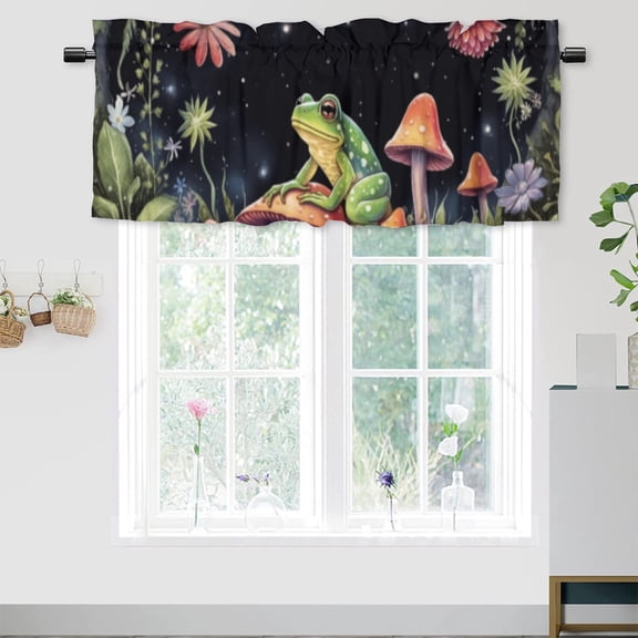 Fairy Tale Window Curtain Valances Boho Green Leaves Rustic Frog Mushroom Flower Plant Galaxy Rod Pocket Window Valance for Living Room Bathroom Bedroom Kitchen 54 by 18 in, 1 Panel