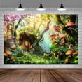 thumbnail image 1 of Fairy Tale Wonderland Backdrop Enchanted Mushroom Forest Cartoon Background Kids Girls Princess Birthday Party Baby Shower Party Decorations Banner Photo Booth Props 10X8FT, 1 of 5
