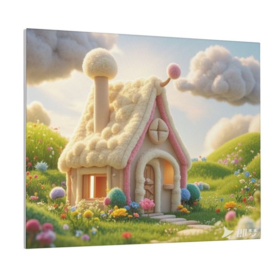 Fairy Tale World Canvas Paintings Beige Wool Ball House Decorations Living Room For Living Room Bedroom Kitchen Office Home Decor 16 X 20