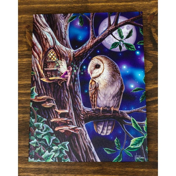 Fairy Tales Pixie Tree House With Witch Owl Wood Framed Canvas Wall Decor