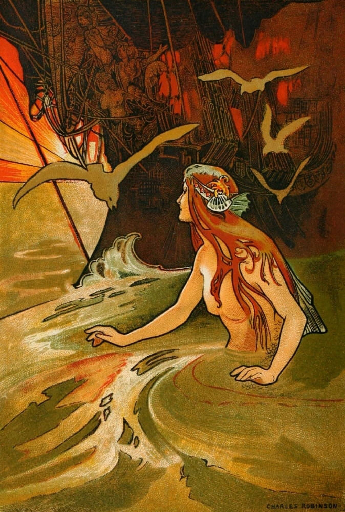Fairy Tales from Hans Christian Anderson 1899 The Mermaid Canvas Art - Charles Robinson (24 x 36)