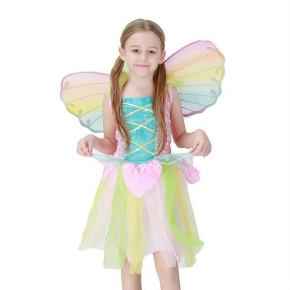 Fairy Tinkerbell Princess Dress Wings for Girl Fancy Dress Up Costume
