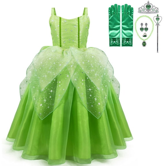 Fairy Tinkerbell Princess Dress for Girl Fancy Dress Up Costume halloween christmas with Accessories
