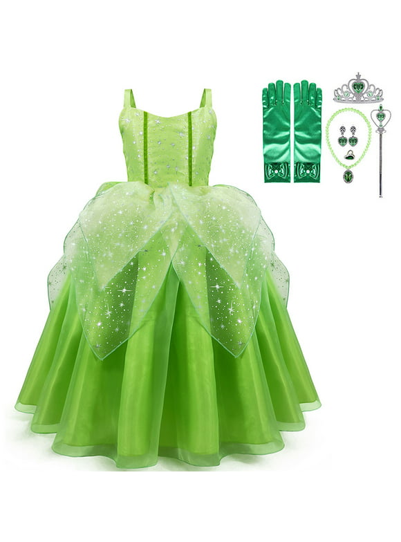 Fairy Tinkerbell Princess Dress for Girl Fancy Dress Up Costume halloween christmas with Accessories