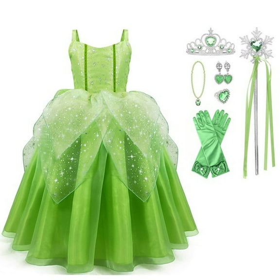 Fairy Tinkerbell Princess Dress for Girl Fancy Dress Up Costume halloween christmas with Accessories