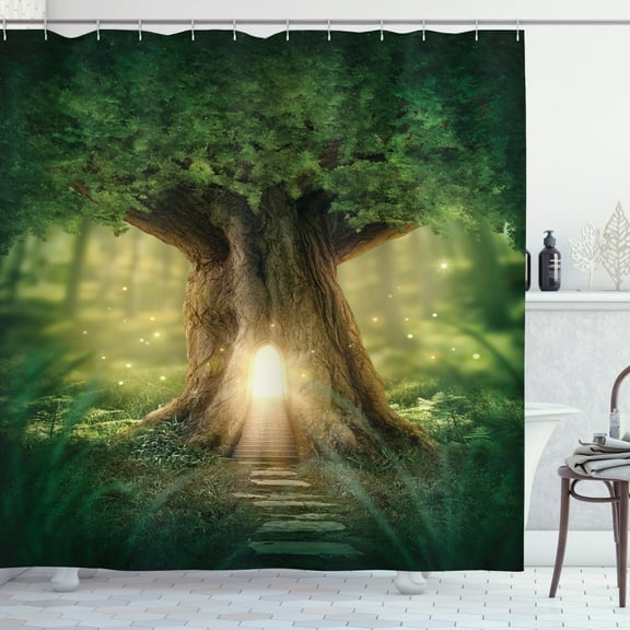 Fairy Tree of Life Light in Rainforest Scene Polyester Fabric Shower Curtain Set