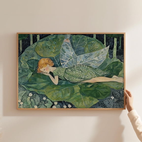 Fairy Wall Art Poster - Fairy Slumber In Greenery Print - Magical Forest Fantasy - Nature Inspired Art Fairy Lover Gift Wall Art, Modern Wall Decor, 8x12 UNFRAMED