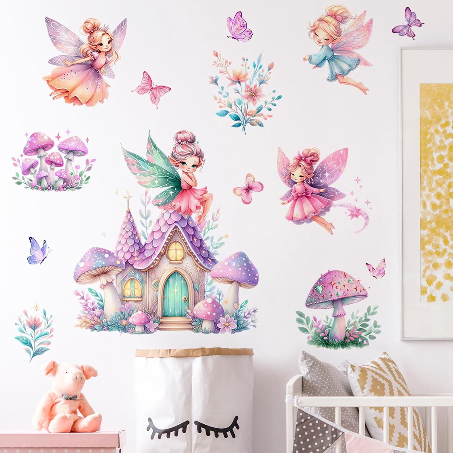Fairy Wall Decals Cartoon Mushroom House Wall Stickers Castle Rainbow ...