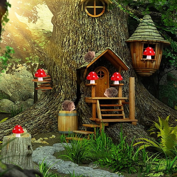Fairy Wild Garden Accessories Mini Hedgehogs and Mushroom Statue Micro Landscape Plant Pots Bonsai Craft Decor Miniature Mushroom Figurines Hedgehogs Outdoor Mushroom Figurine for Garden