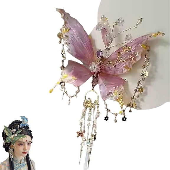 Fairy Wing Hair Clips, Butterfly Tears Tassel Hair Clip, Beaded Design Hair Claws for Hairstyles, Large Butterfly Hair Claw Clip with Tassels (B)