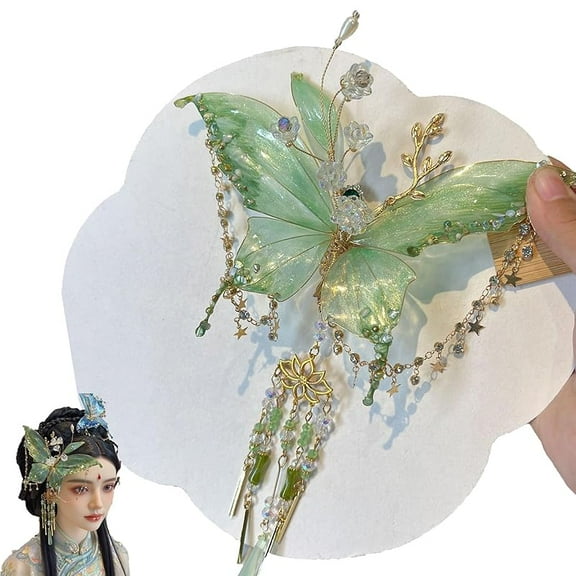Fairy Wing Hair Clips, Butterfly Tears Tassel Hair Clip, Beaded Design Hair Claws for Hairstyles, Large Butterfly Hair Claw Clip with Tassels (C)