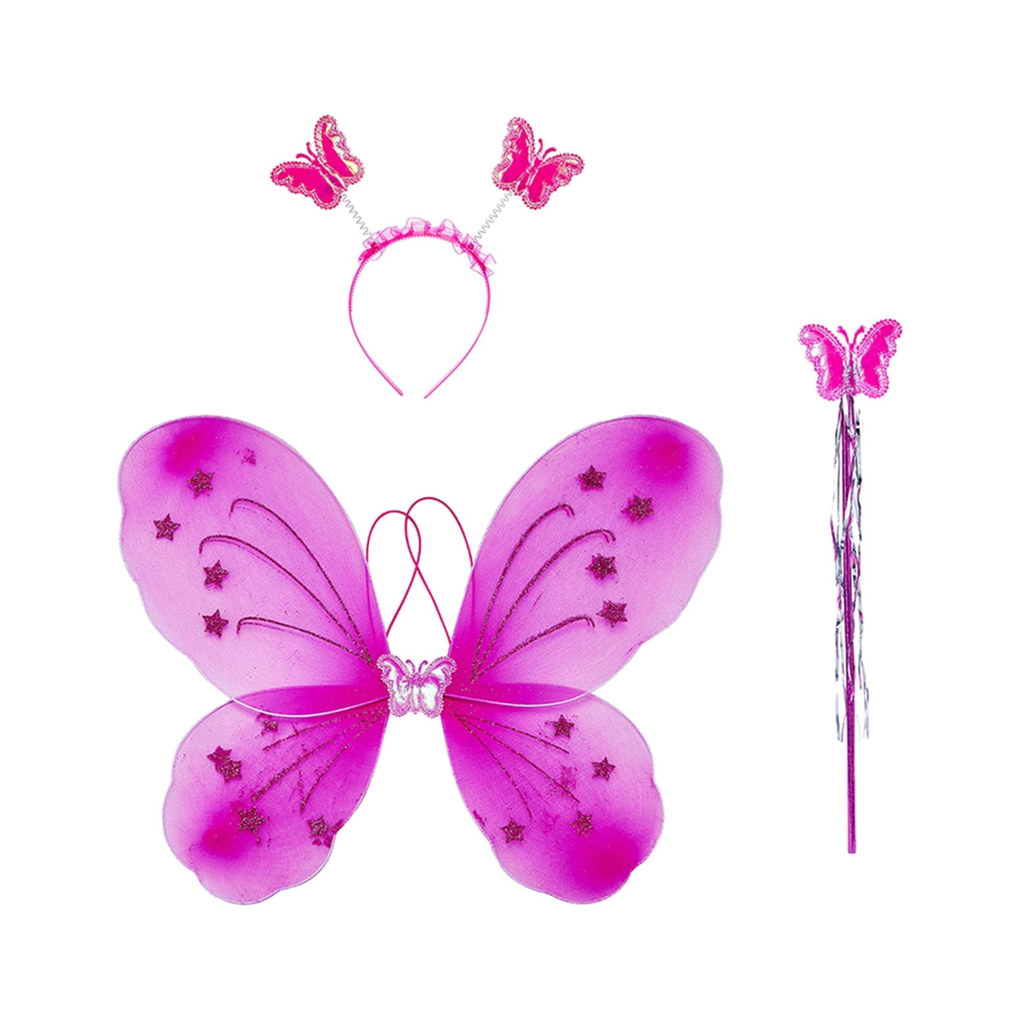 Butterfly Fairy Costume Girls Small 4-6 Fairy Wings Pink Glitter Hair Clip  New